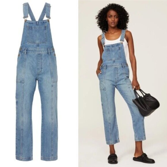 DL1961 Emilie Denim Overall S Lt Seaglass Vintage Cargo Cropped Tapered - Picture 1 of 16